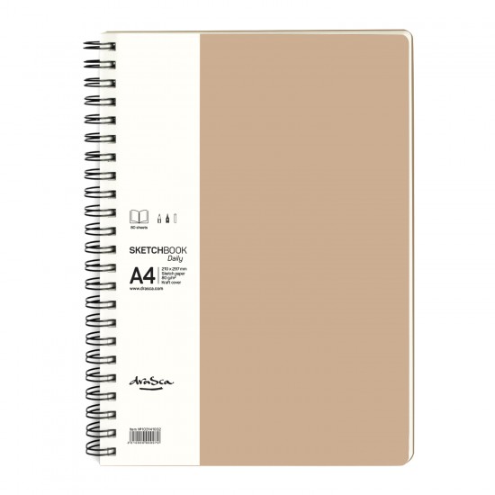 'Daily sketchbook' A4 портрет 80л крафт корица, кремава хартия 80 g