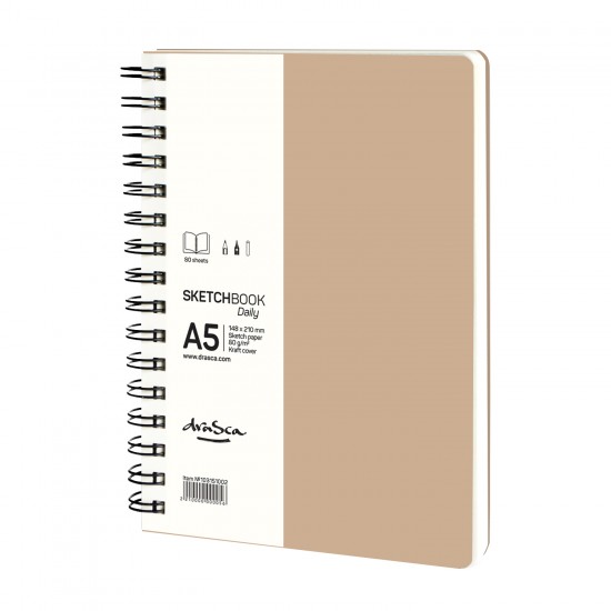 'Daily sketchbook' A5 портрет 80л крафт корица, кремава хартия 80 g