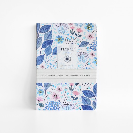 комплект 3 тетрадки Floral Notes A5, 40 листа, редове