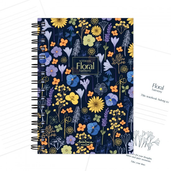 тефтерче Floral harmony 80 гр. 120 листа A5 (14.8*21 cm), черен фон