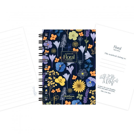 тефтерче Floral harmony 80 гр. 120 листа A6 (10.5*14.8 cm), черен фон