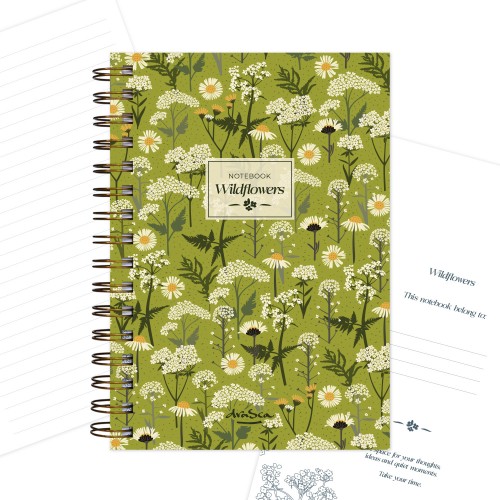 тефтер Wildflowers 80 гр. 120 листа A5 (14.8*21 cm), зелен фон