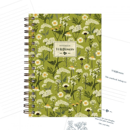 тефтерче Wildflowers 80 гр. 120 листа A5 (14.8*21 cm), зелен фон
