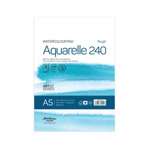 'Aquarelle Rough 240' лепен A5 (14.8*21 cm) 15 листа бял картон 240 g 20% памук