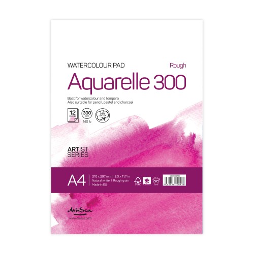 'Aquarelle Rough 300' лепен A4 (21*29.7 cm) 12 листа натурално бял картон 300 g 35% памук