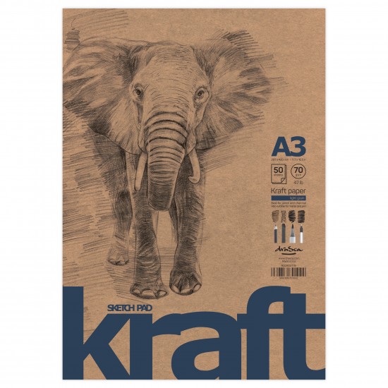 'Elephant Sketch Pad Kraft' лепен A3 (29.7*42 cm) 50 листа крафт хартия 70 g